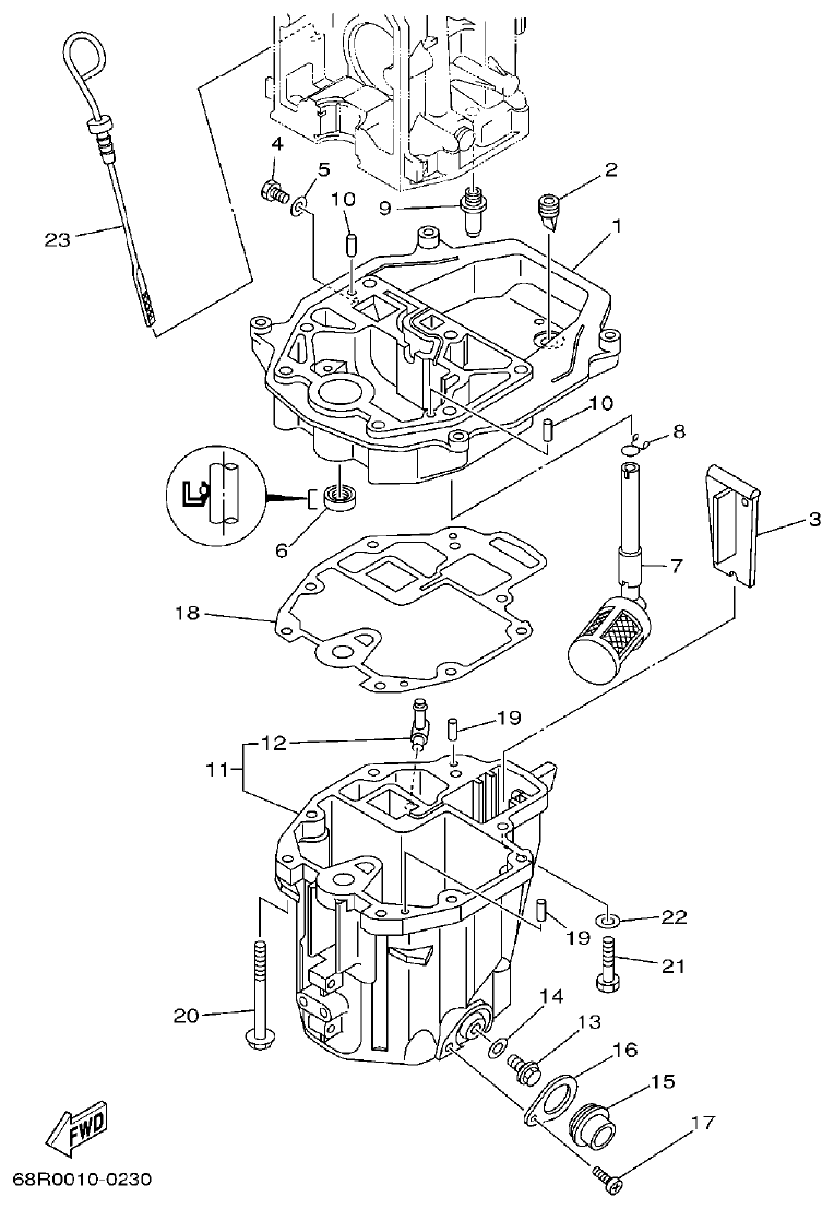 Yamaha F6A, F6B, F8C OIL PAN parts diagram